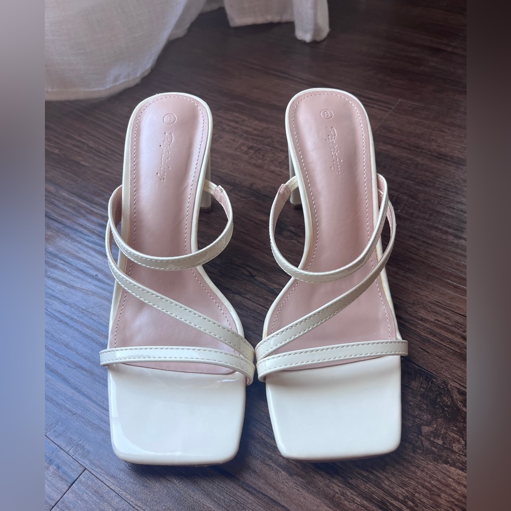 Women's Strappy Square-Toe Slide Heels - Cream